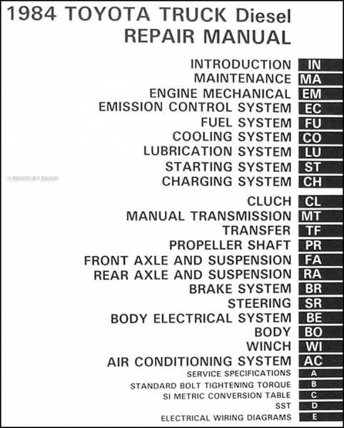 1984 Toyota Pickup Truck Repair Shop Manual Original Diesel