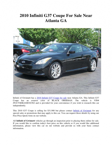 2010 Infiniti G37 Coupe For Sale Near Atlanta GAInfiniti of Gwinnett ...