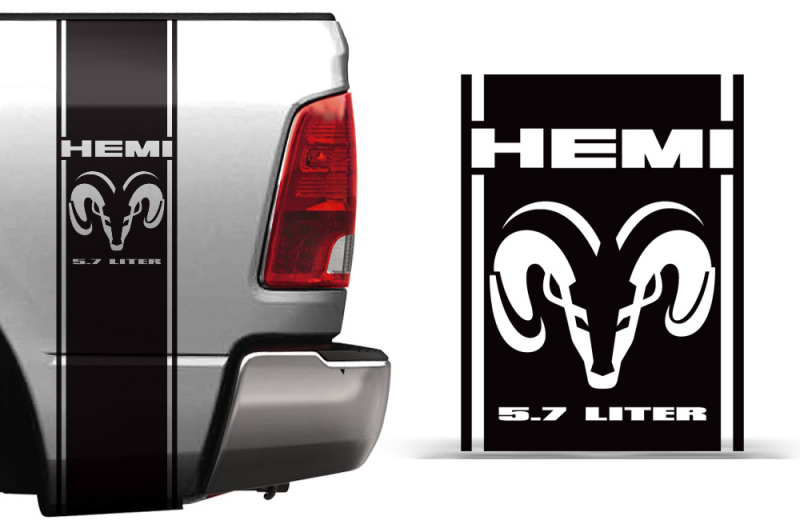 Dodge Ram HEMI 5.7 Liter Stripe Kit Truck Wrap Vinyl Decal Sticker ...