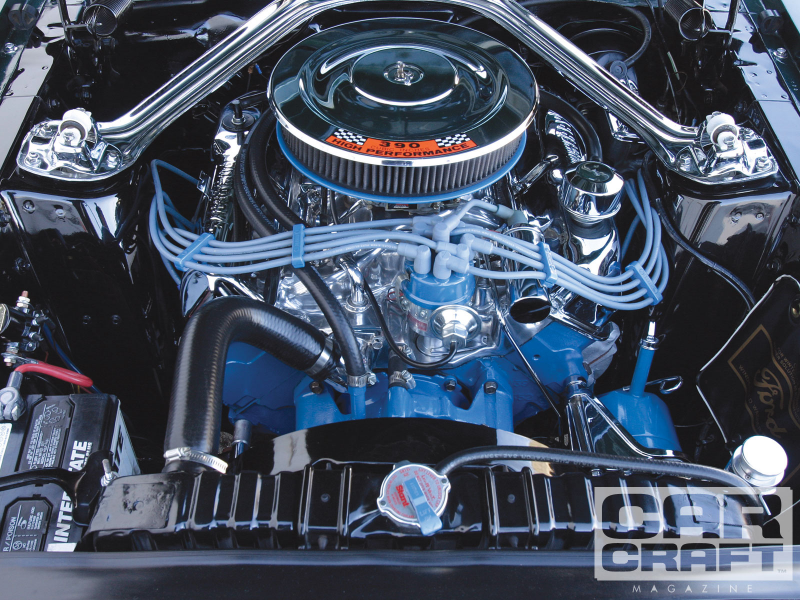 Full View Of A Stock 390 Ford Mustang Fastback Engine