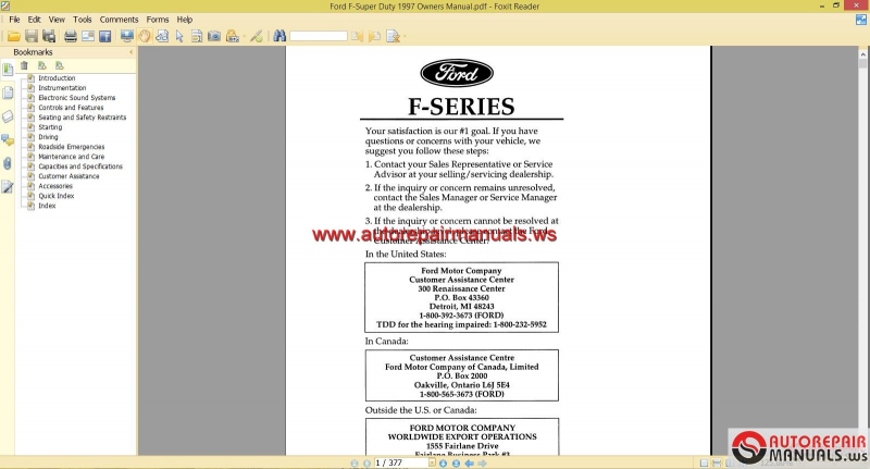 Ford F-Super Duty 1997 Owners Manual | Auto Repair Manual Forum ...
