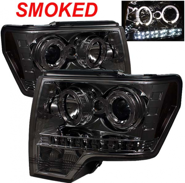 ... -2014 Ford F150 SMOKED Housing Angel Eye Projector Headlights (SONAR