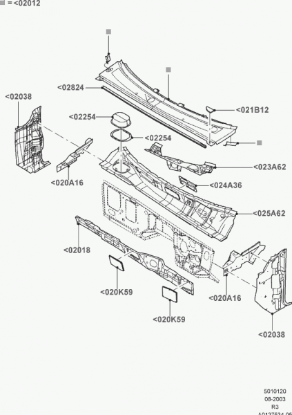 2005 Ford Ranger Cowl/Panel and Related Parts Exploded View Diagram ...