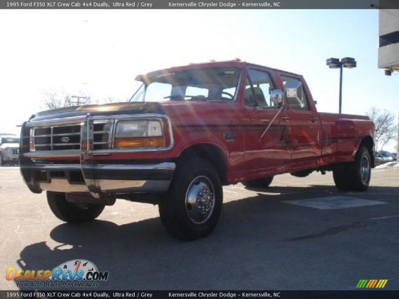 1995 Ford F350 XLT Crew Cab 4x4 Dually Ultra Red / Grey Photo #7