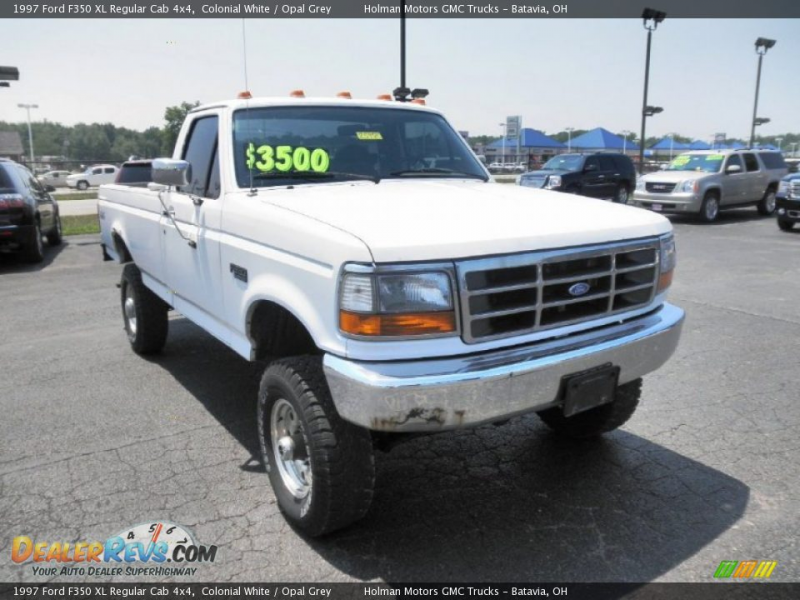 1997 Ford F350 XL Regular Cab 4x4 Colonial White / Opal Grey Photo #2