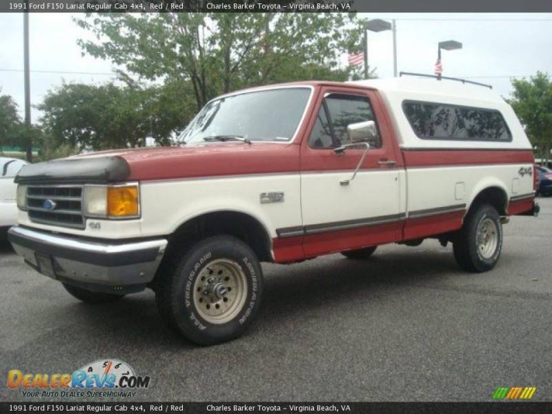1991 Ford F150 Lariat Regular Cab 4x4 Red / Red Photo #2