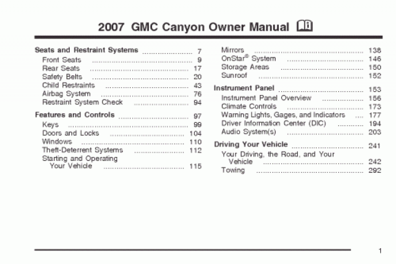 2007 GMC Canyon Owner Manual page 1