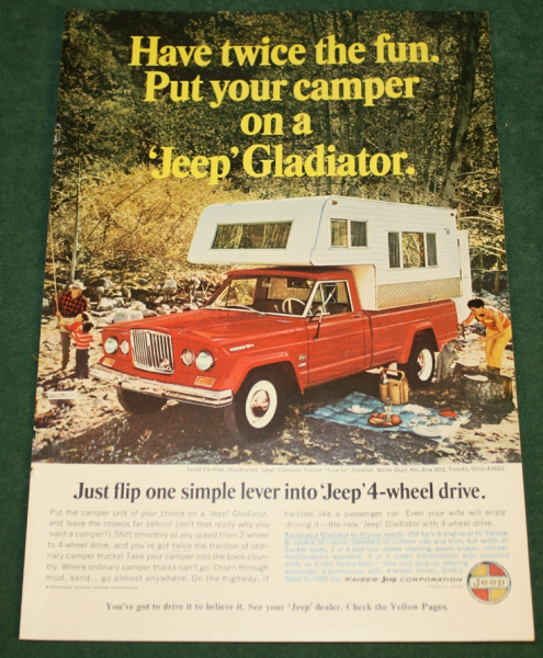 Vintage 1966 Jeep Gladiator Truck Camper Trailer Ad National ...