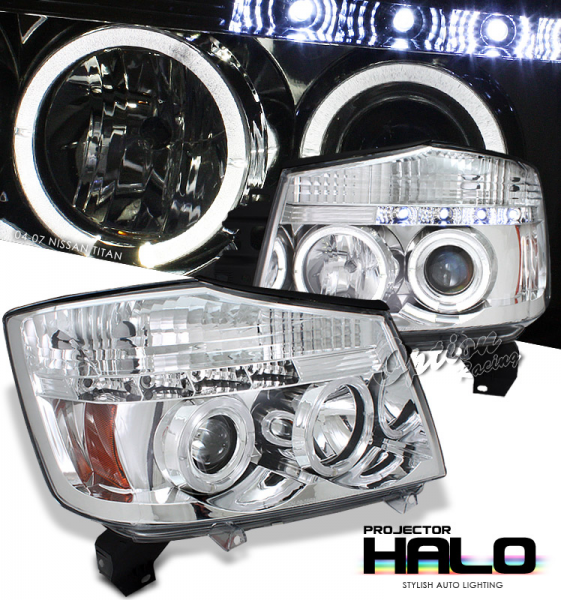 Nissan Titan 2004-2007 Halo LED Projector Headlights - Chrome
