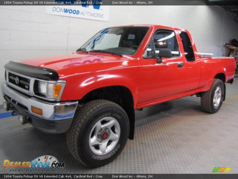 1994 Toyota Pickup DX V6 Extended Cab 4x4 Cardinal Red / Gray Photo #2